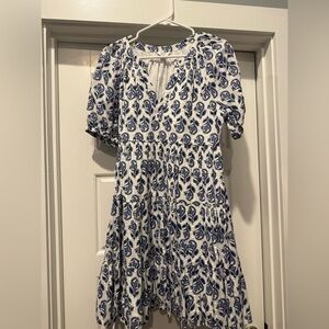 crown & ivy White Dress with Navy Paisley Print